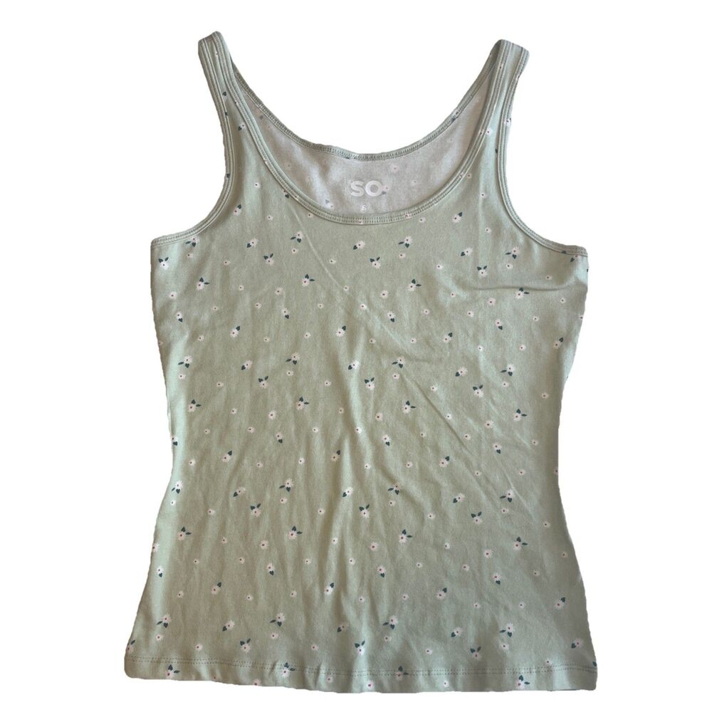 SO Good For Life Tank Top Juniors Women’s S Light Green Floral Cotton Summer